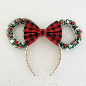 Image of Wreath Ears with Red Classic Bow - PREORDER