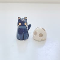 Image 4 of Glow in dark Black cat with skull mask ceramic figurine 