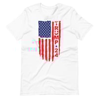 Image 1 of Trump 2024 USA Flag Softstyle Short-Sleeve Unisex T-Shirt, USA Shirt, Patriotic Shirt