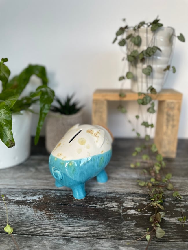 Piggy Bank with blue glaze