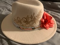 Image 1 of “This Girl Loves Jesus” Butterfly Hand-burned Panama Narrow Brim Hat