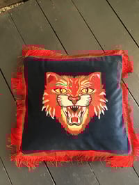 Image 6 of Blue Velvet Red Tiger Red Frinfe Cushion Cover