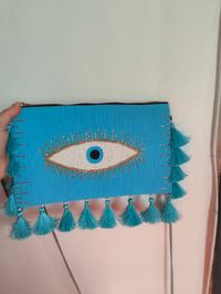 Image 3 of TURQUOISE all seeing evil eye beaded bag and headband