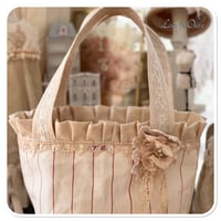 Image 2 of Vintage french Linen red and beige stripe Bucket Tote small market bag