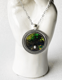 Image 1 of Acrylic Paint and Resin Necklace - Round Silver Frame