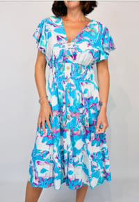 Image 1 of Susan - Colour Splash Angel Sleeve V Neck  Midi Dress