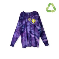 Image 1 of ♻️ UPCYCLED 2X PLUS 100% Cotton Smiley Long Sleeve Graphic Tee in Purple Haze Ice Dye