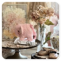 Image 2 of Handmade pink  teddy elephant on a little wooden cart.