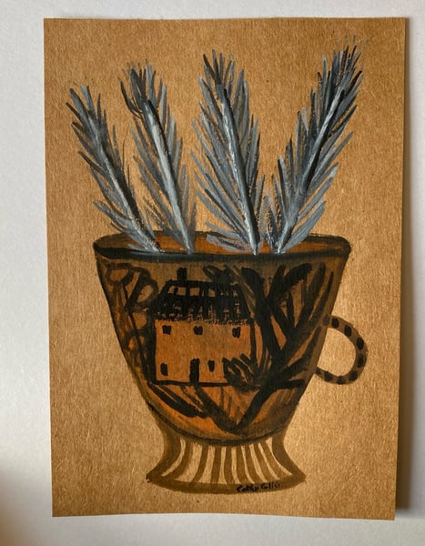 Image of 12a. Original work on brown paper (house cup)