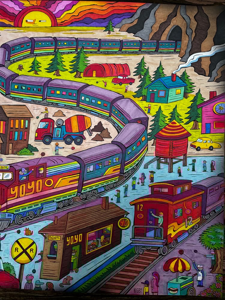 Image of The Yo-Yo Train original ink illustration 22x22
