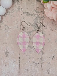 Image 3 of Pink Gingham Petal Earrings 