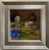 Image 2 of Teacup and Delphinium: Original fine art oil painting by Sarah Griffin Thibodeaux