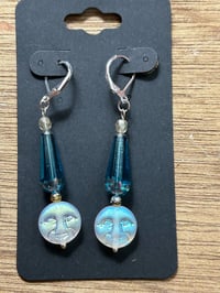 Czech Glass Moon and Aqua Earrings 