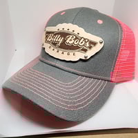 Image 2 of Synder snapback leather patch hat Gray & Electric Pink 