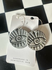 Image 1 of PERFECTLY IMPERFECT INTUITIVE EYE GREY MARBLE HOOPS | POLYMER CLAY EARRINGS
