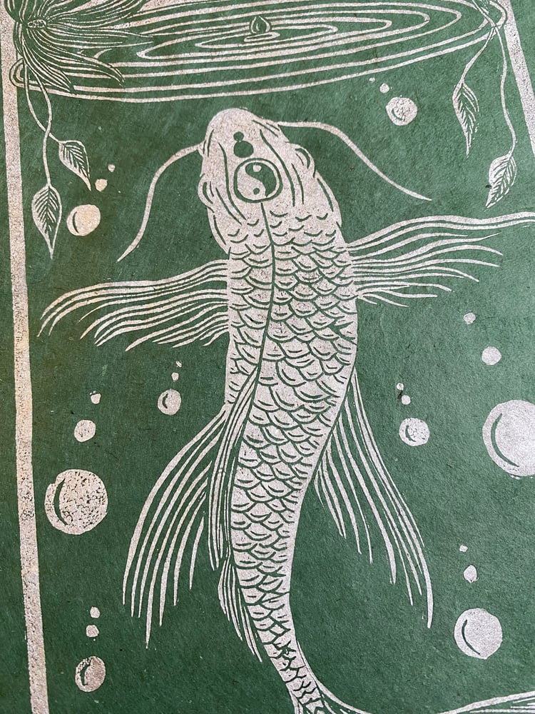 Image of Koi Pond on Green Lokta