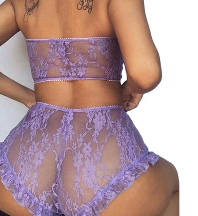 Gibobby Purple Lingerie For Women Lingeire for Women Eyelash Lace Solid 2  Piece Bra and Panty Set Underwire Lingerie Set 