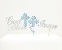 Image 5 of Personalized Baptism Banner Silver Blue God Bless Party Decor. Christening Party Confirmation