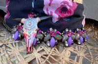 Image 3 of 2 Tone Briwn/Black Cowboy Hat Red Floral Band Crystal and Steer Head