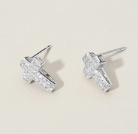 Silver Cz Stone Paved Cross Stud Earrings
