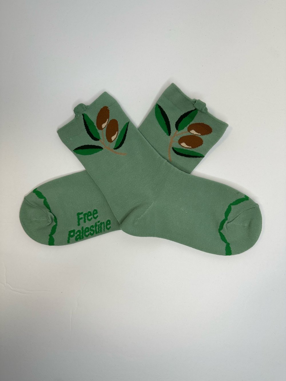 Image of Free Palestine Olive Socks (Girls 6-12)