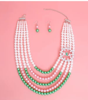 Image of Necklace Mix Pink Green Pearl AKA Set