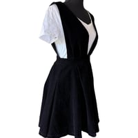 Image 3 of Black Velvet A Line Mini Pinafore Dress with Deep V Neckline and Zipper Accent - XXS
