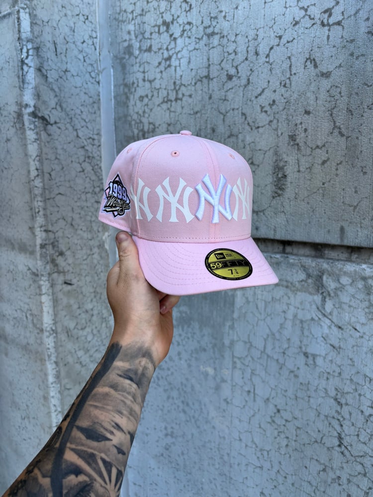 Image of BABY PINK INFINITE NY YANKEES CUSTOM FITTED CAP