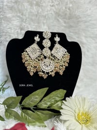 Image 5 of Kundan and pearl designer earrings and tikka set