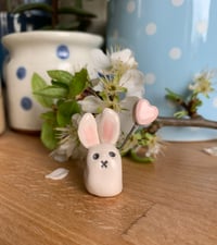 Image 5 of Hand Made Ceramic Cute Bunny holding a Heart