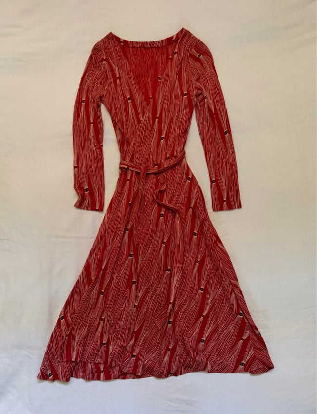 early 1970s Diane von Furstenberg red tassels jersey wrap dress italy 