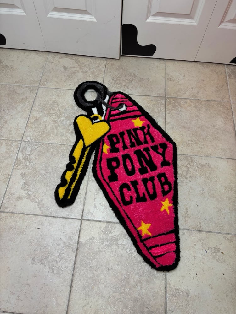 Image of “pink pony club” chappell roan key chain rug 