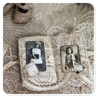 Image 5 of Vintage white tin with snippet book and lace samples