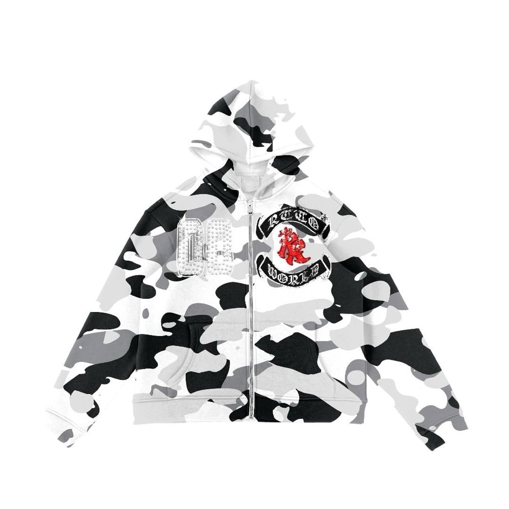 RTTO “Scroll” Logo Zip Up in Winter Camo