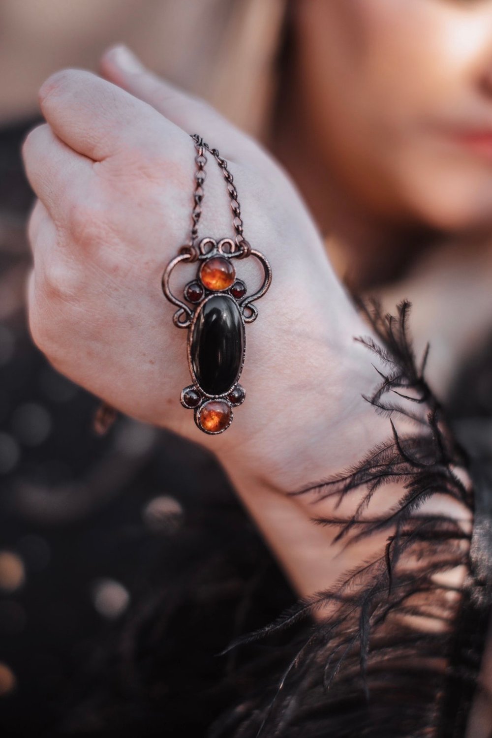 Onyx and Amber Pendant