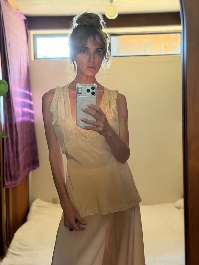 1920s 30s silk and lace pajama set lingerie beach lounge trousers