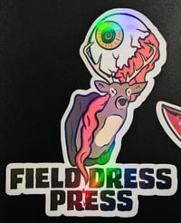 Image 2 of "FIELD DRESS PRESS" logo holographic vinyl sticker