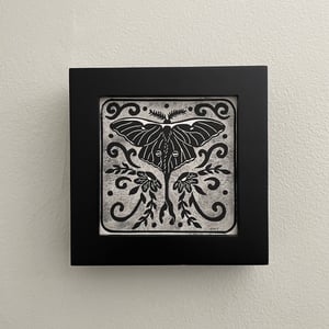 Luna Moth Linocut And Watercolor Print