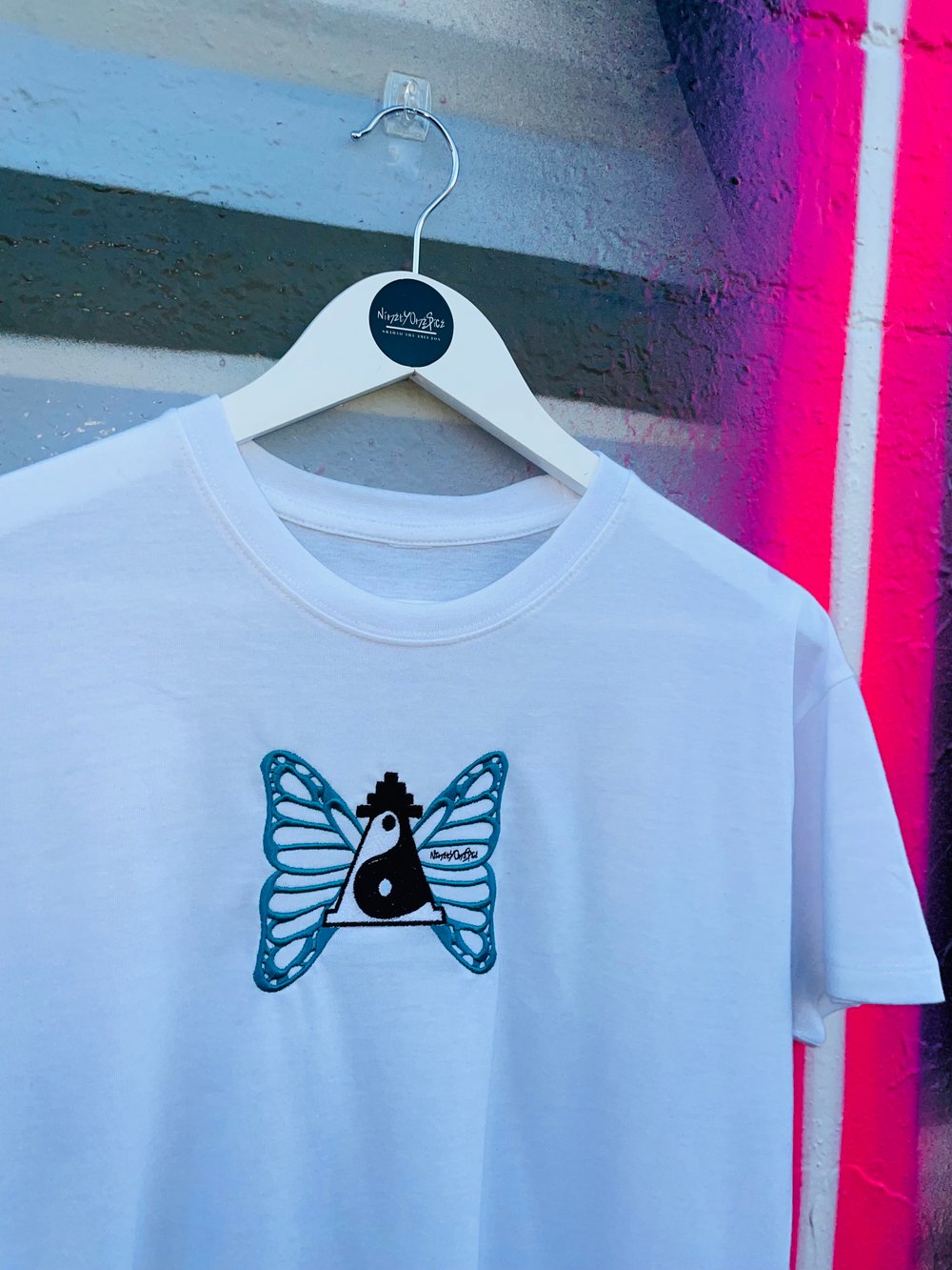 Image of White/Teal Butterfly Tee
