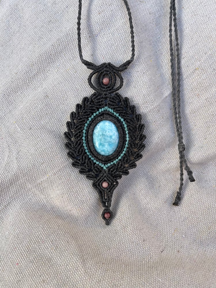 Image of Macrame necklace with larimar stone