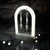 Image 3 of ‘Through The Heart’ - Stake & Pearl Earrings 
