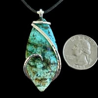 Image 2 of Tibetan Turquoise with Sterling Silver Wave Wrap (#37)