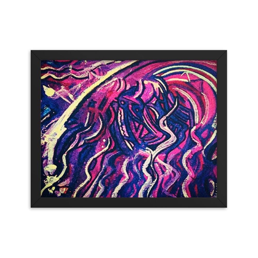 Image of Moody Abstract Purple Watercolor Painting Framed poster