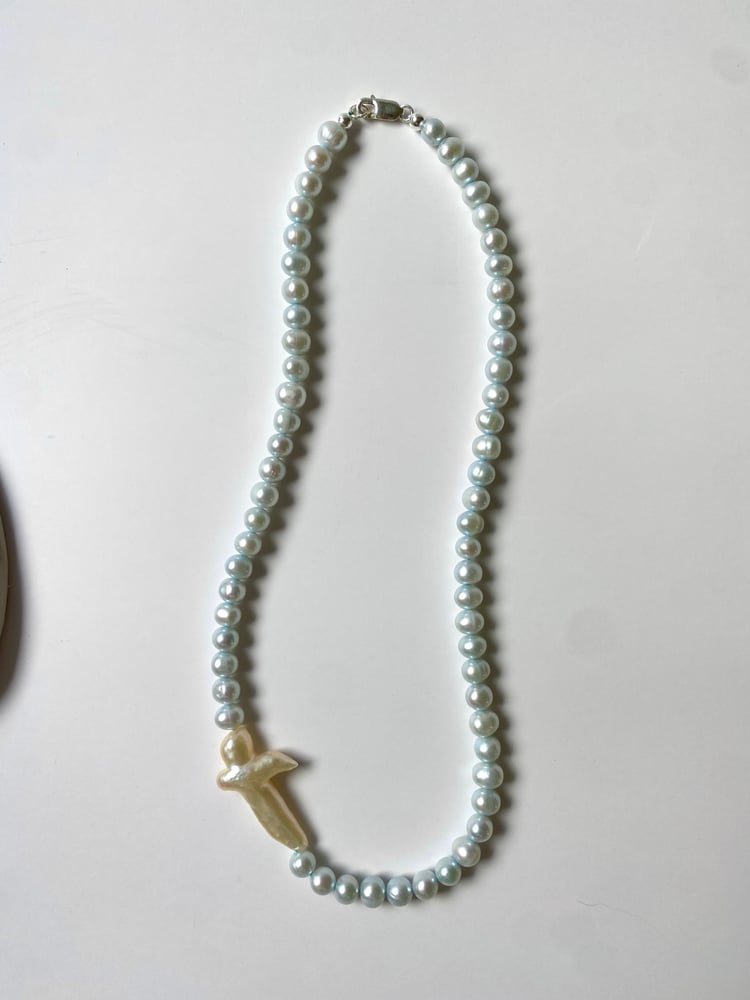 Image of Baby blue cross pearl necklace 