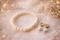 Image 1 of Freshwater pearl bracelet & Huggies 