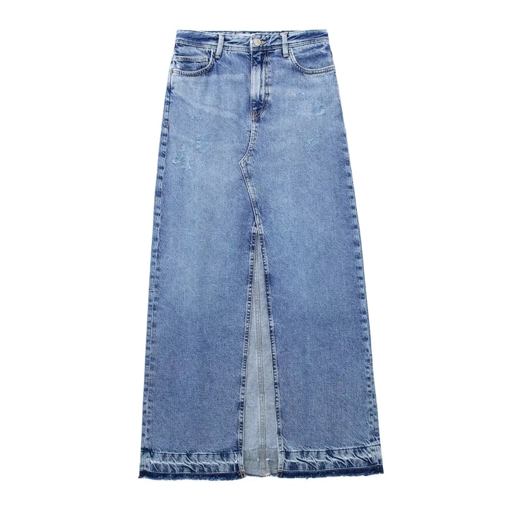 Image of 'Long Split Denim Skirt'