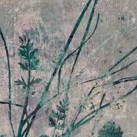 Image 3 of Botanical Monotype ~ Windswept, Teal, Lavender Gray ~ 8x10 Inch Mat 