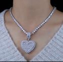 Opened Heart-Shaped Photo Pendant & Necklace Heart Tennis Chain