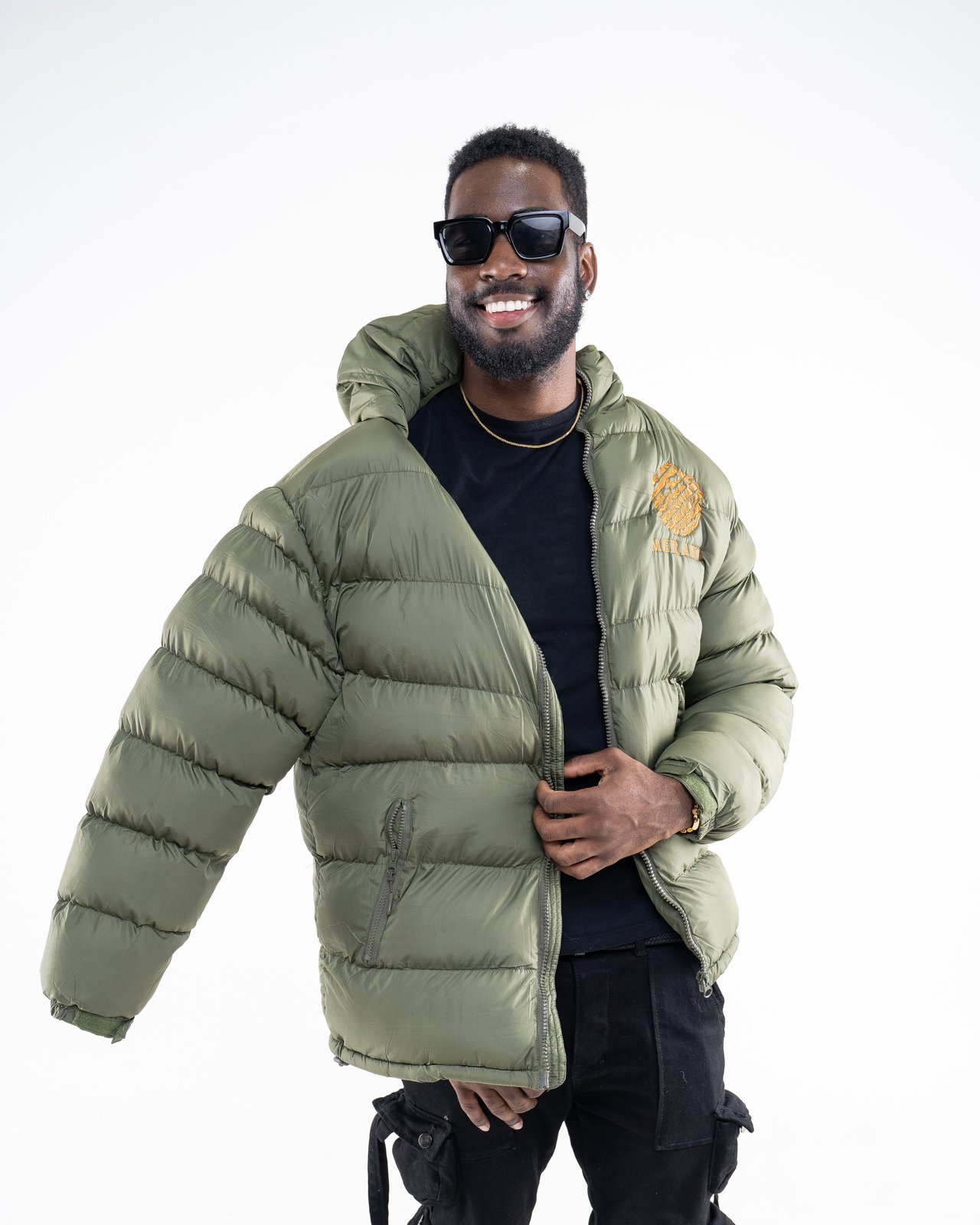 Olive green hot sale puffer jacket