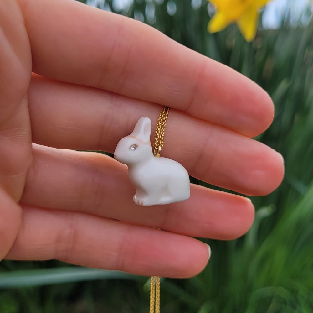 Image of White Rabbit Flower Crown & Gold Vermeil Pendant
